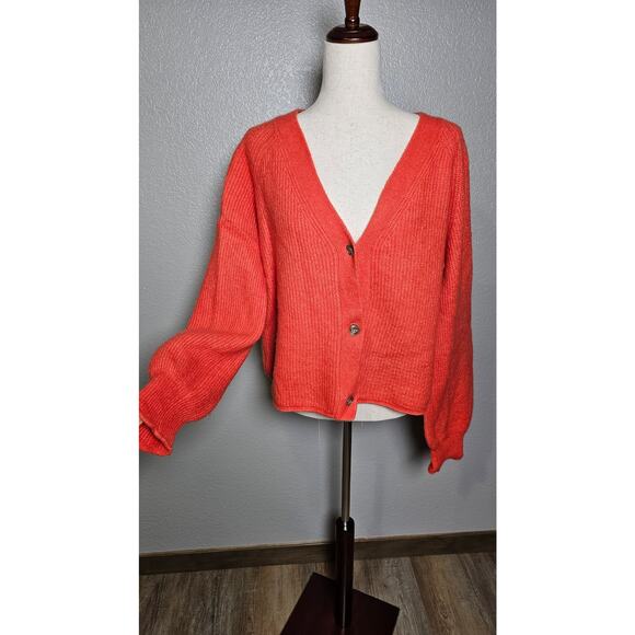 Velvet, Button Up, V-Neck, Cardigan, Soft, Boxy, Stretchy, Sweater, Orange, Lg - Picture 5 of 11